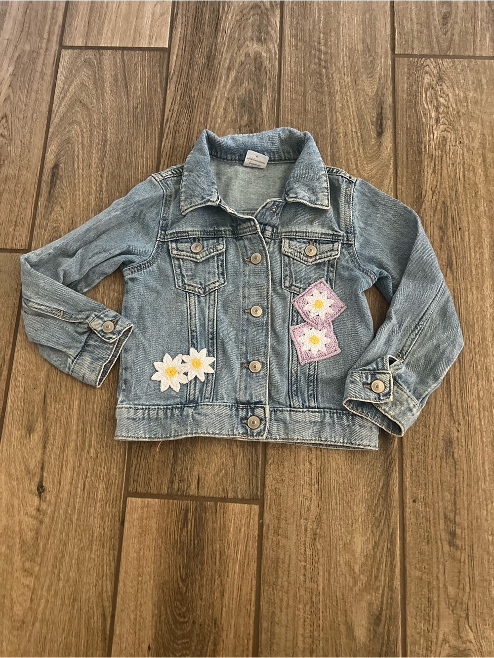 wonder nation Light Blue Denim Jacket with Daisy and Patch Embroidery